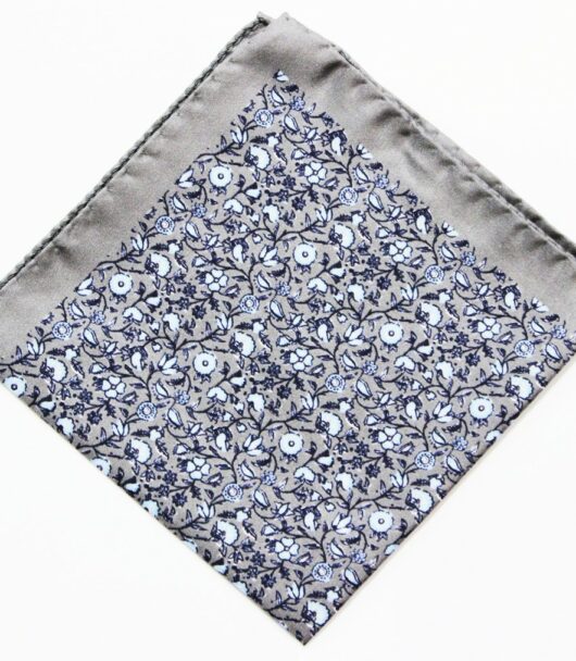 Linen Gray Floral Patterned Pocket Square
