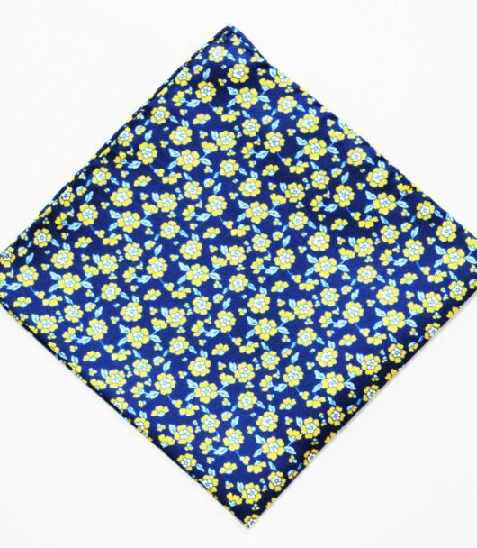 Navy & Yellow Floral Pocket Square
