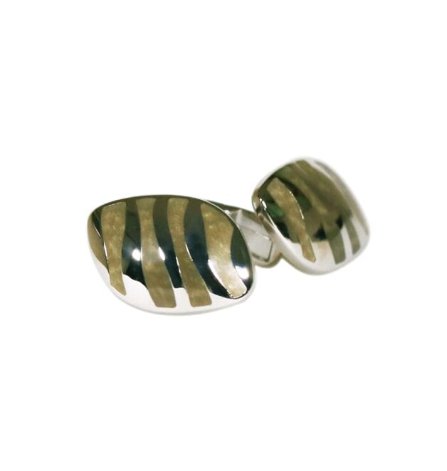 Olive Silver Wave Cufflinks